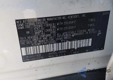 2024 Toyota Rav4 Hybrid Le z USA, uszkodzony, nr VIN 4T3LWRFV1RU138884
